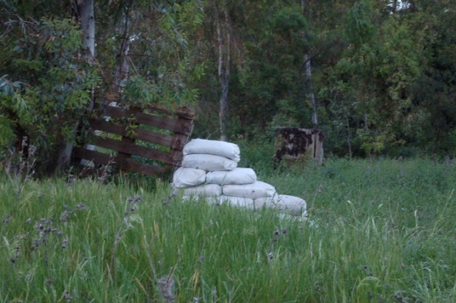 Sacos en el campo de paintball